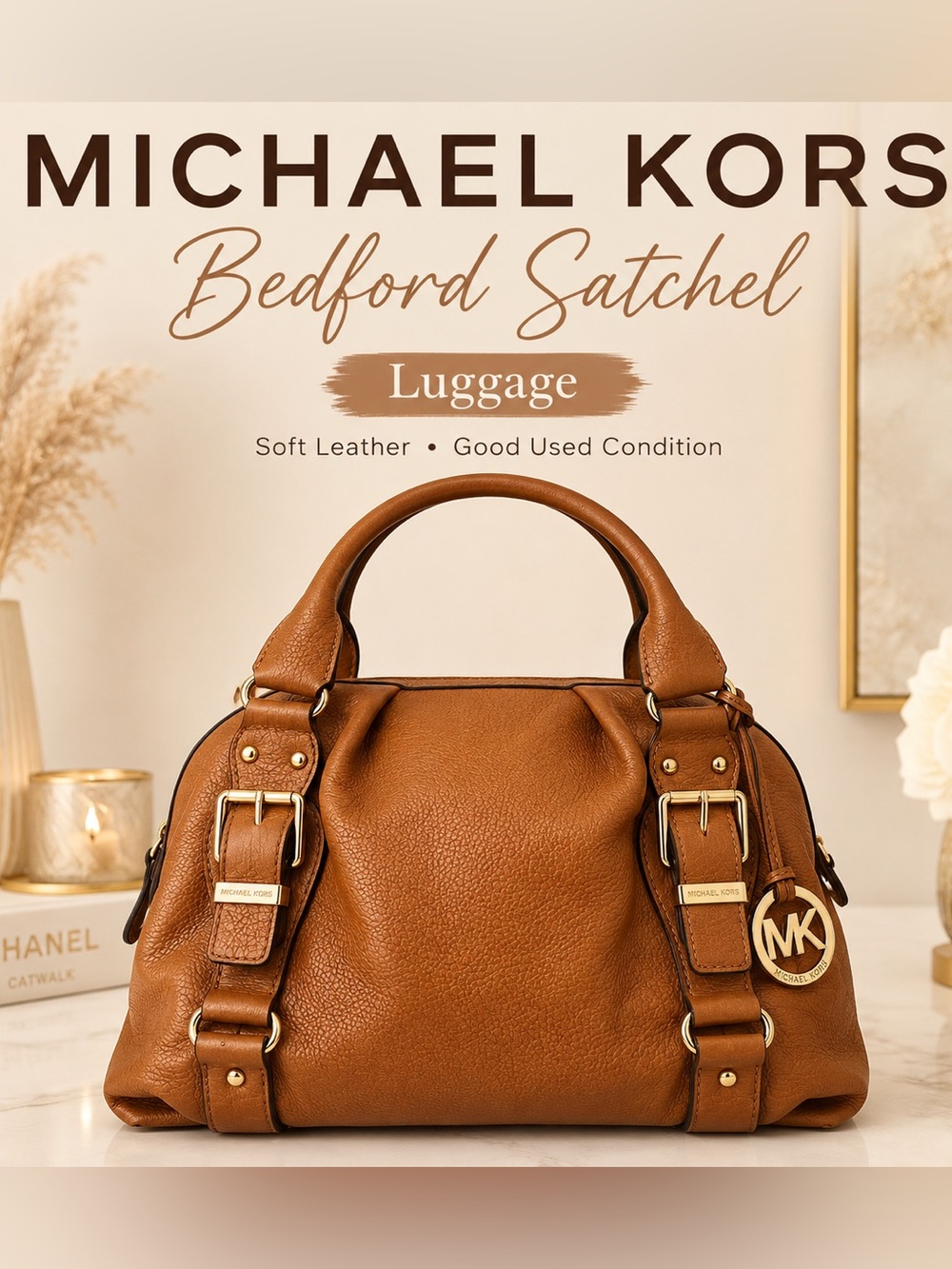 Michael Kors Bedford Satchel in Luggage Brown Leather